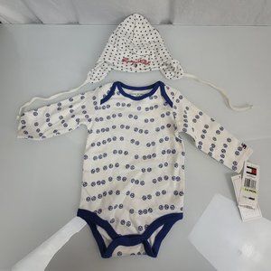 Tommy Hilfiger Baby Boy Blocks Bodysuit & Pilot Hat Cap Star Blue 3-6-9